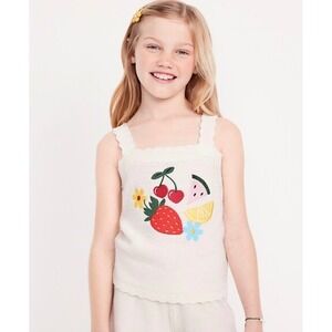 Old Navy Fruit Sweater Tank Kids Girls Large 10 White‎ Sleeveless Knit Top